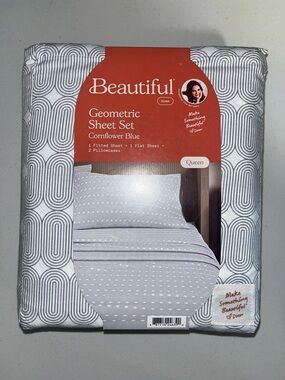 Beautiful Geometric Sheet Set - Cornflower Blue (Queen)